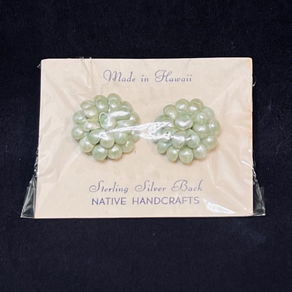 Native Handcrafts Sterling & Green Screw Back Earrings Made In Hawaii (4909)